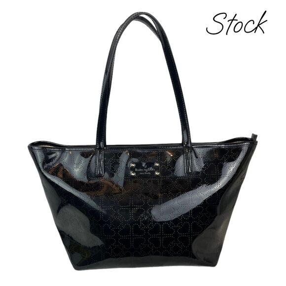 Kate Spade - Black Harmony Glossy Patent Perforated Hearts Large Tote Bag, GUC - Picture 12 of 12